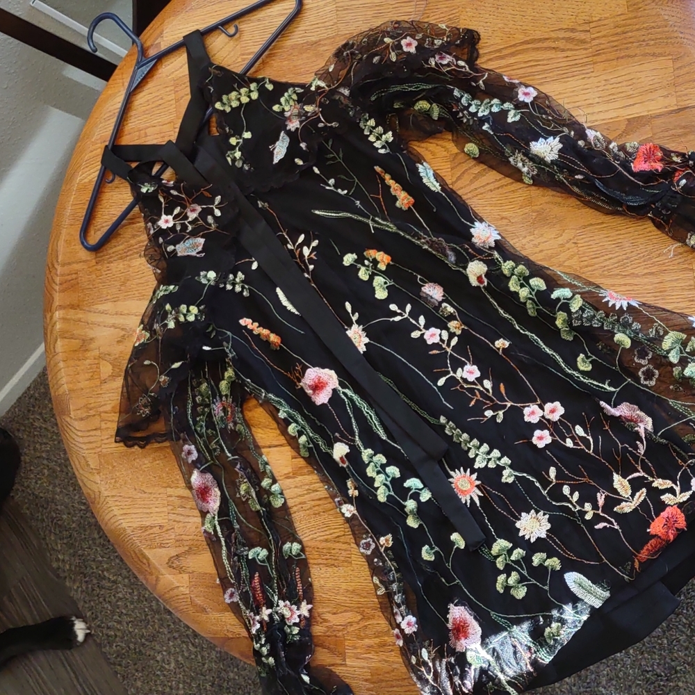 Floral lace black dress